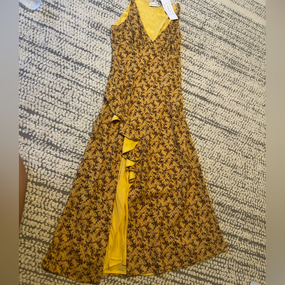 Yellow floral rhode midi dress with slit